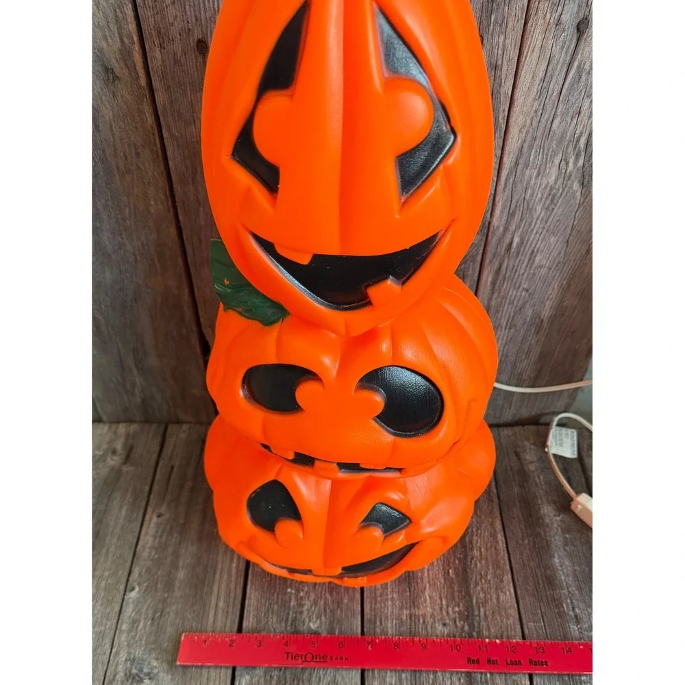 Vintage General Foam Plastics Pumpkin Blow Mold Orange Stacked Jack-O-Lantern